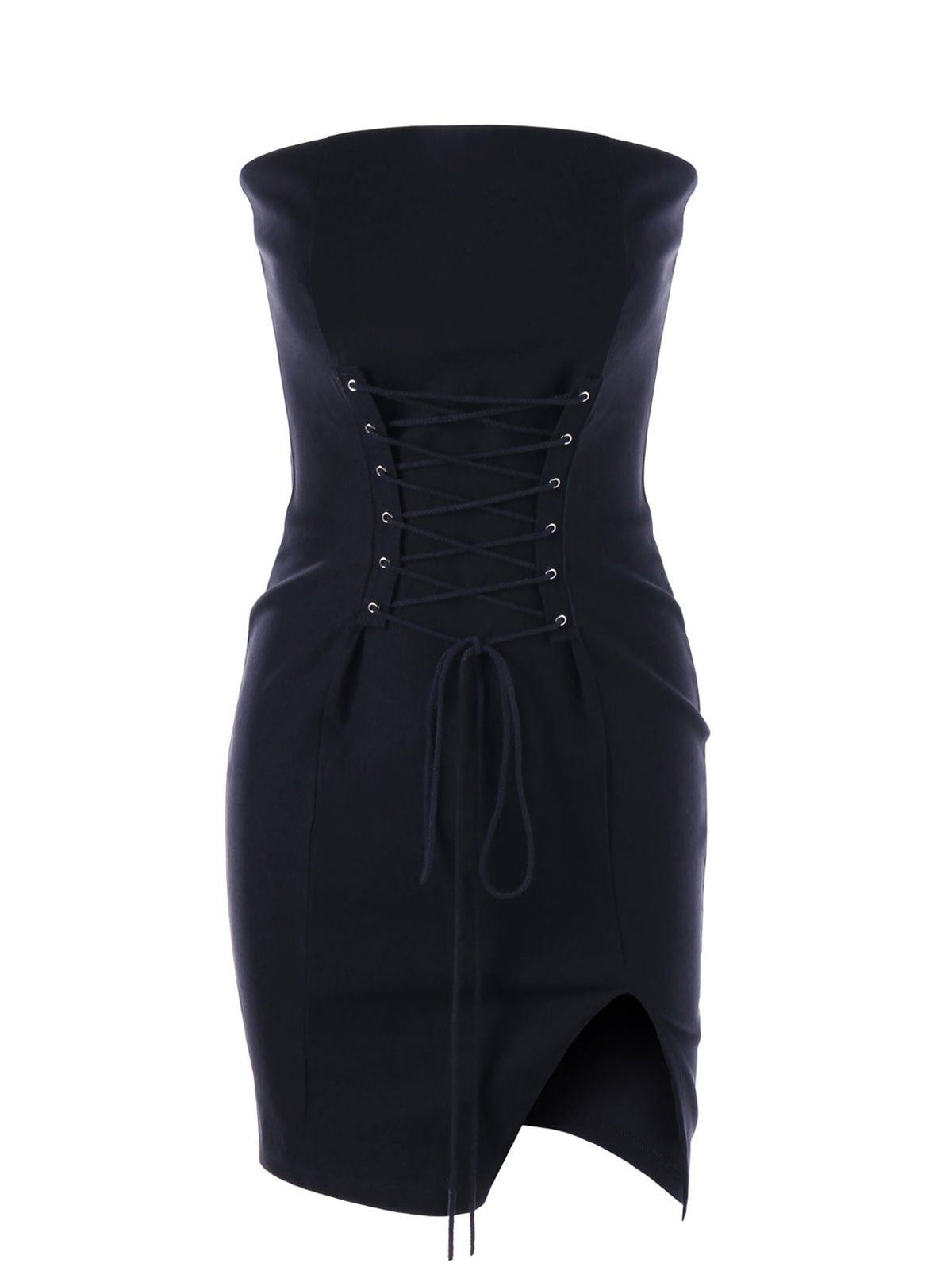 

Lace Up Front Strapless Bodycon Dress, Black