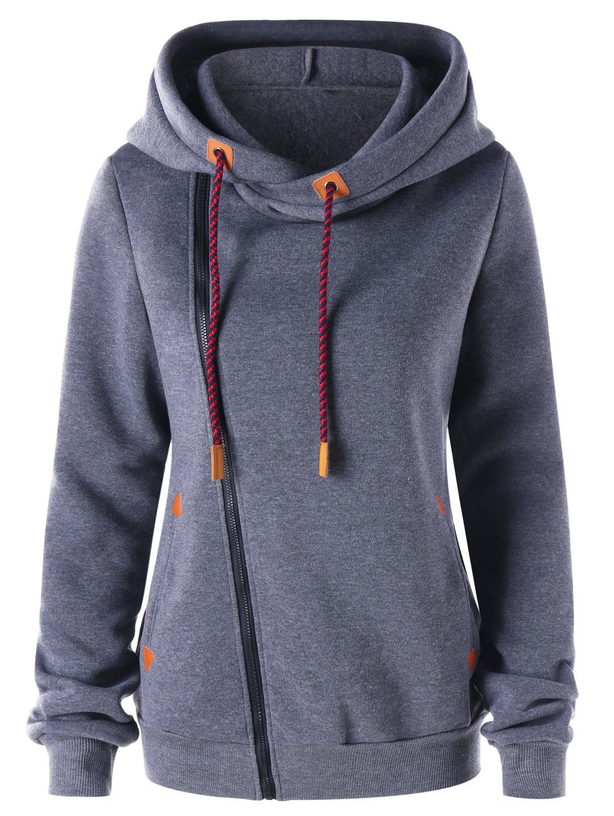 [66% OFF] Drawstring Zipper Front Hoodie With Pocket | Rosegal