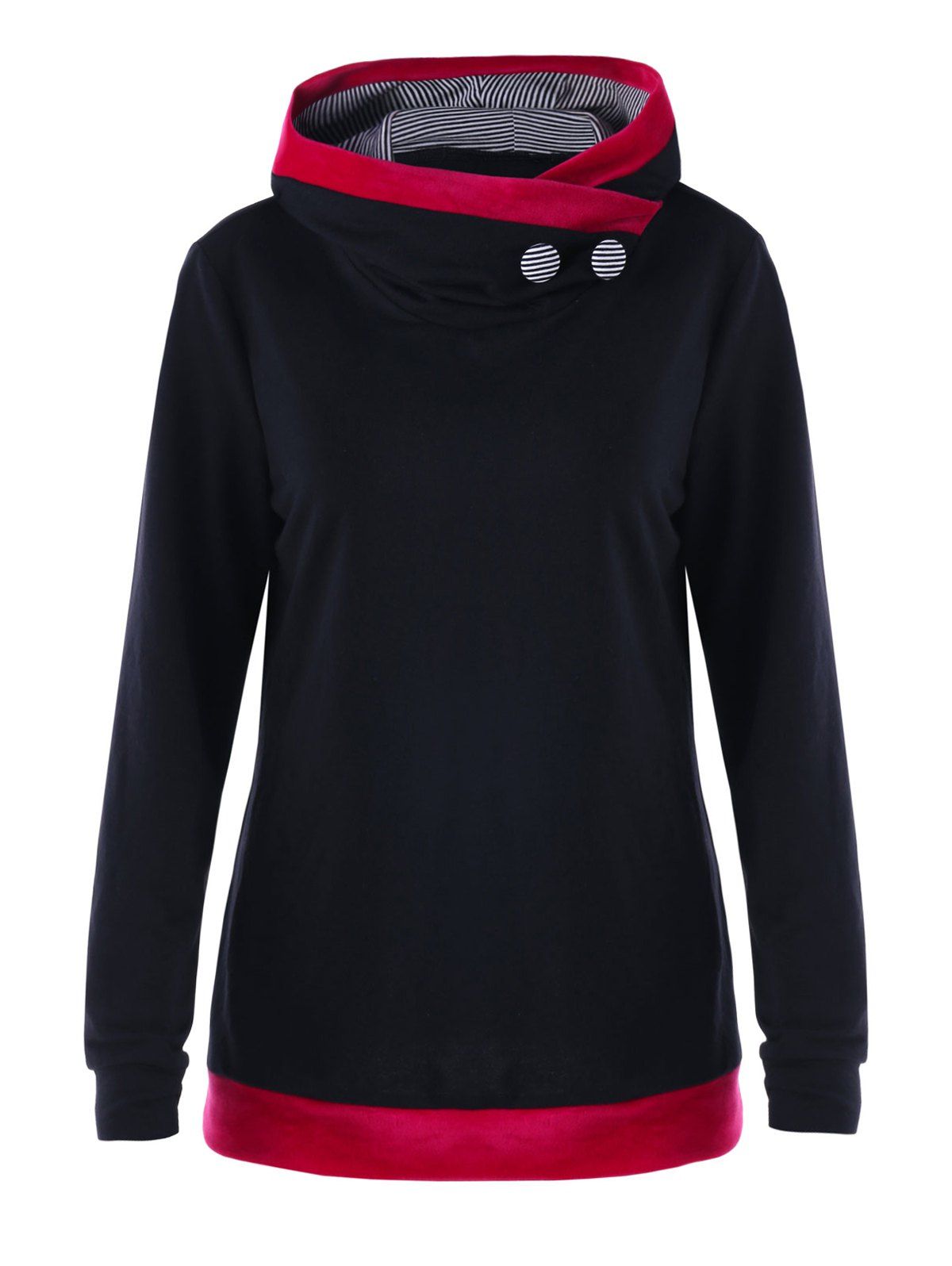 

Striped Pullover Tunic Hoodie, Black