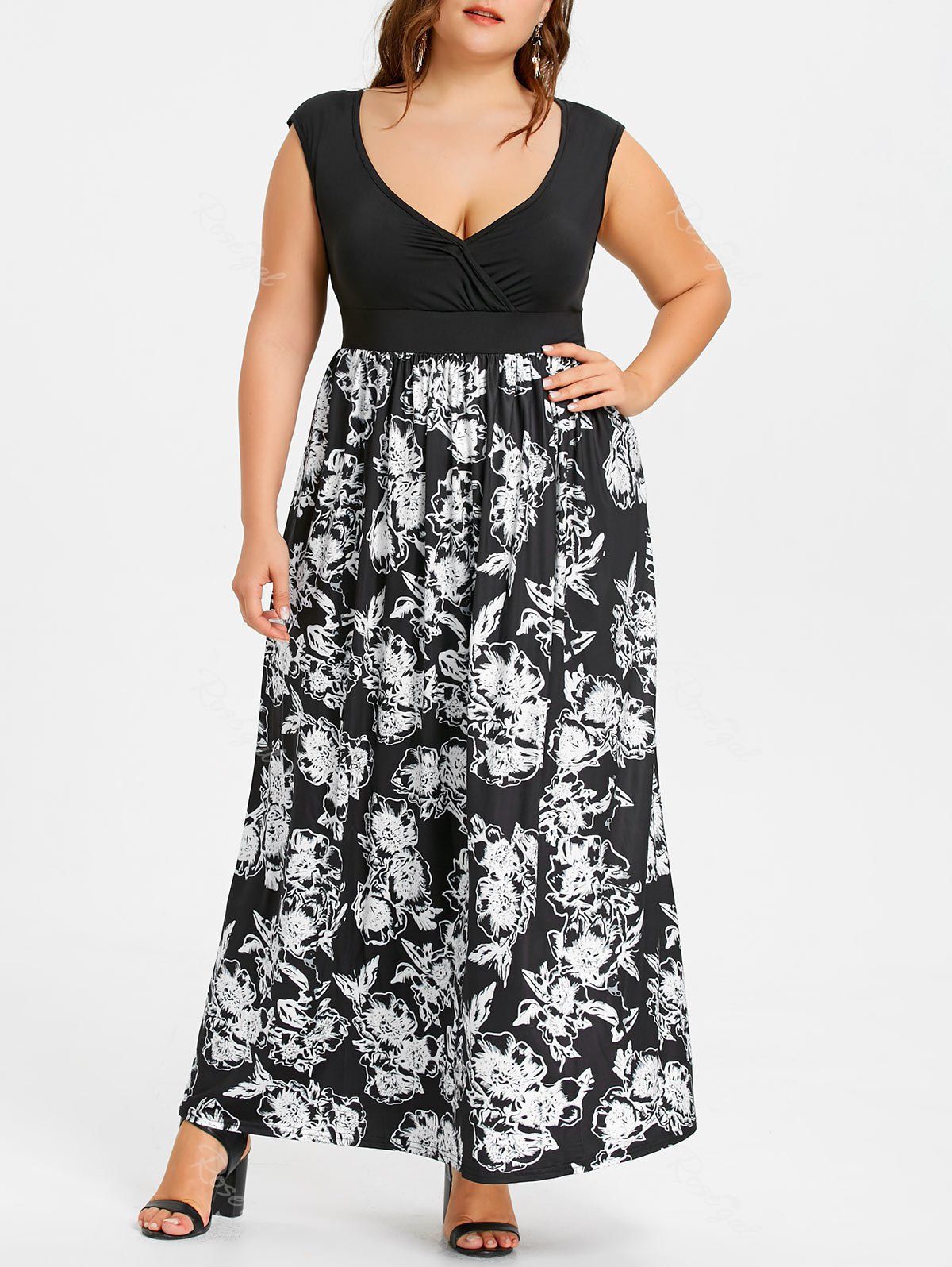 [23% OFF] Plus Size Floral Empire Waist Maxi Dress | Rosegal