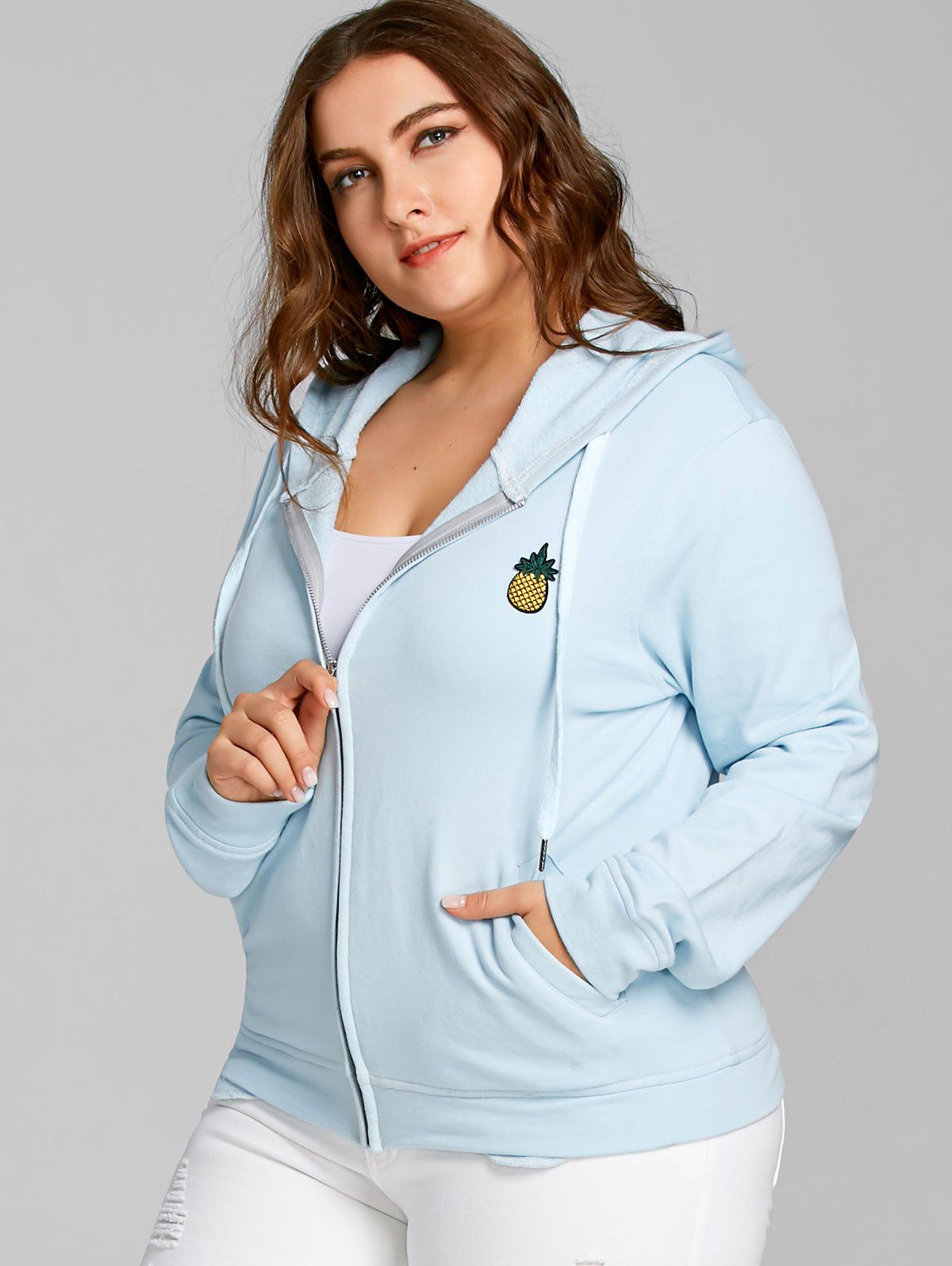 

Pineapple Patch Plus Size Zip Hoodie, Light blue