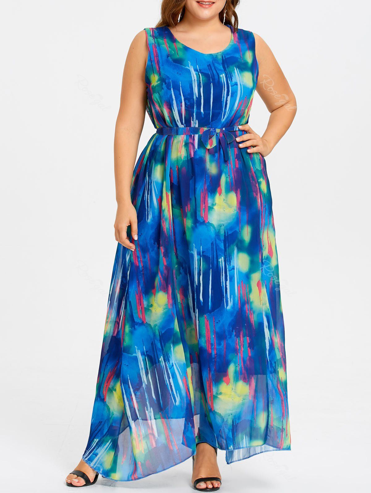 [36% OFF] Plus Size Maxi Chiffon Beach Dress | Rosegal