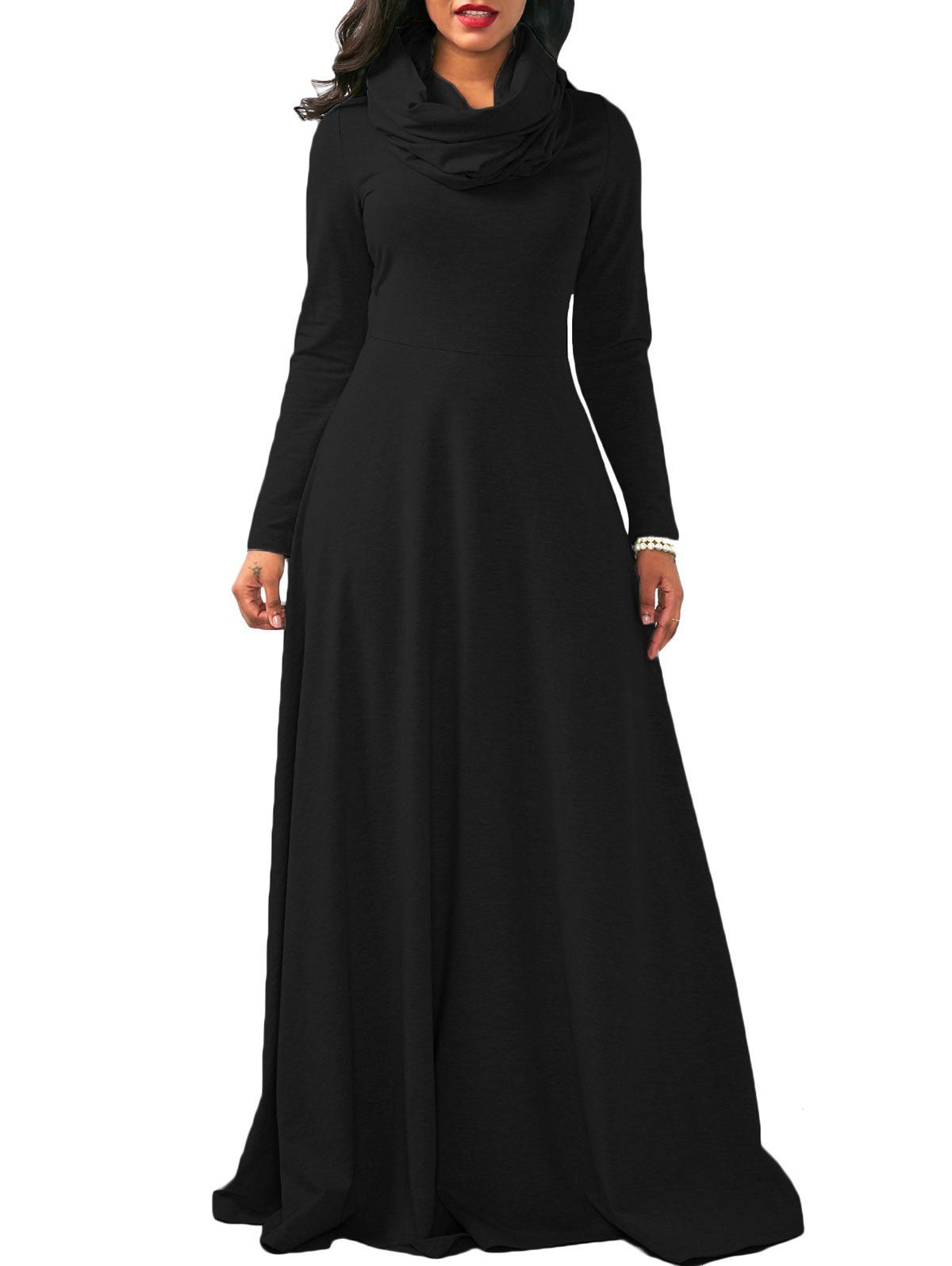 

Maxi Long Sleeve Cowl Neck Dress, Black