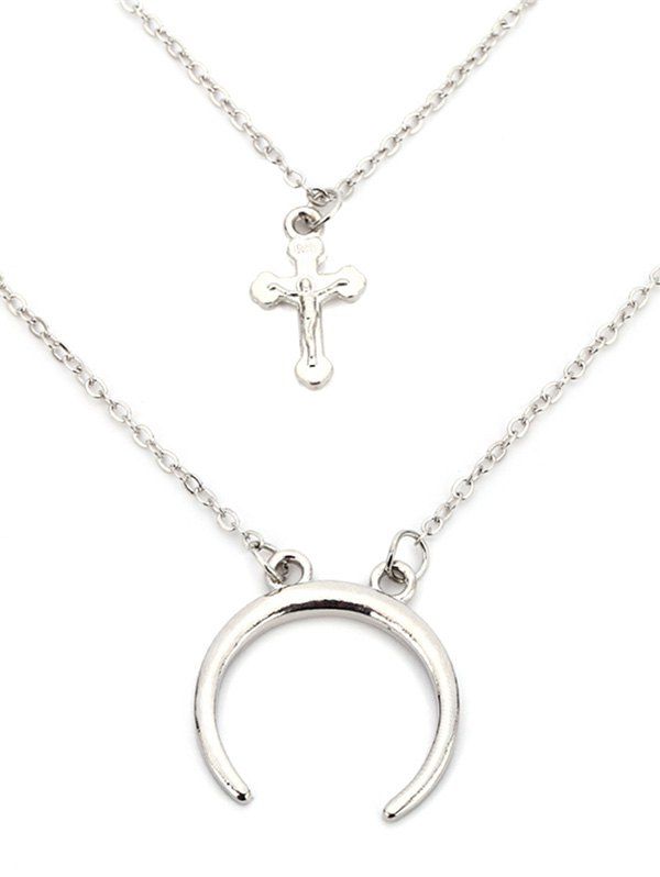 

Retro Cross Moon Pendant Necklace, Silver