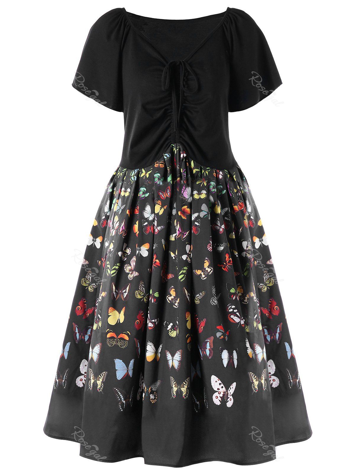 [53 OFF] Plus Size Butterfly Print Swing Dress Rosegal