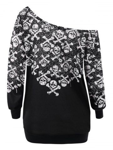 

Plus Size Skew Collar Skulls Sweatshirt, Black