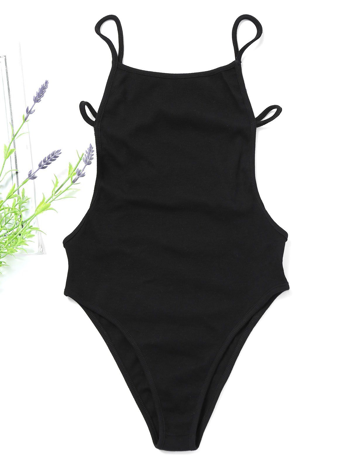 

Cut Out Back Strappy Bodysuit, Black