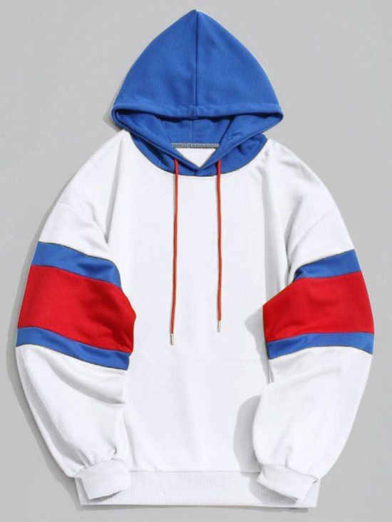 

Color Block Kangaroo Pocket Mens Hoodie, White