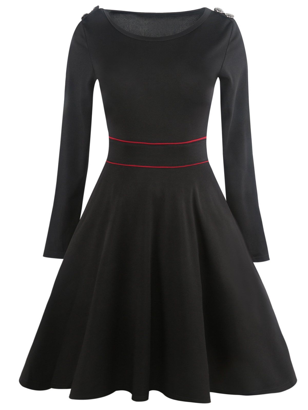 [62 OFF] Vintage Epaulet Long Sleeve Dress Rosegal