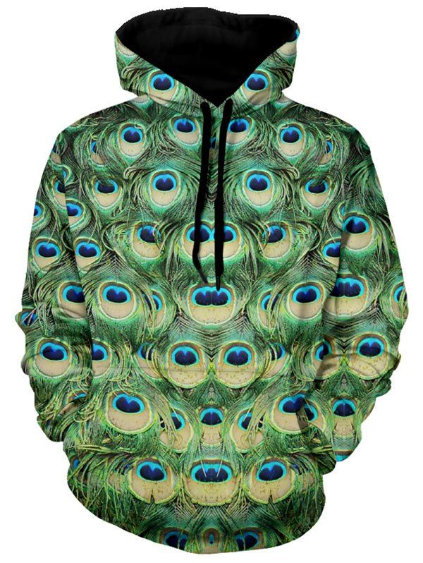

Kangaroo Pocket Pullover Peacock Feather Hoodie, Green
