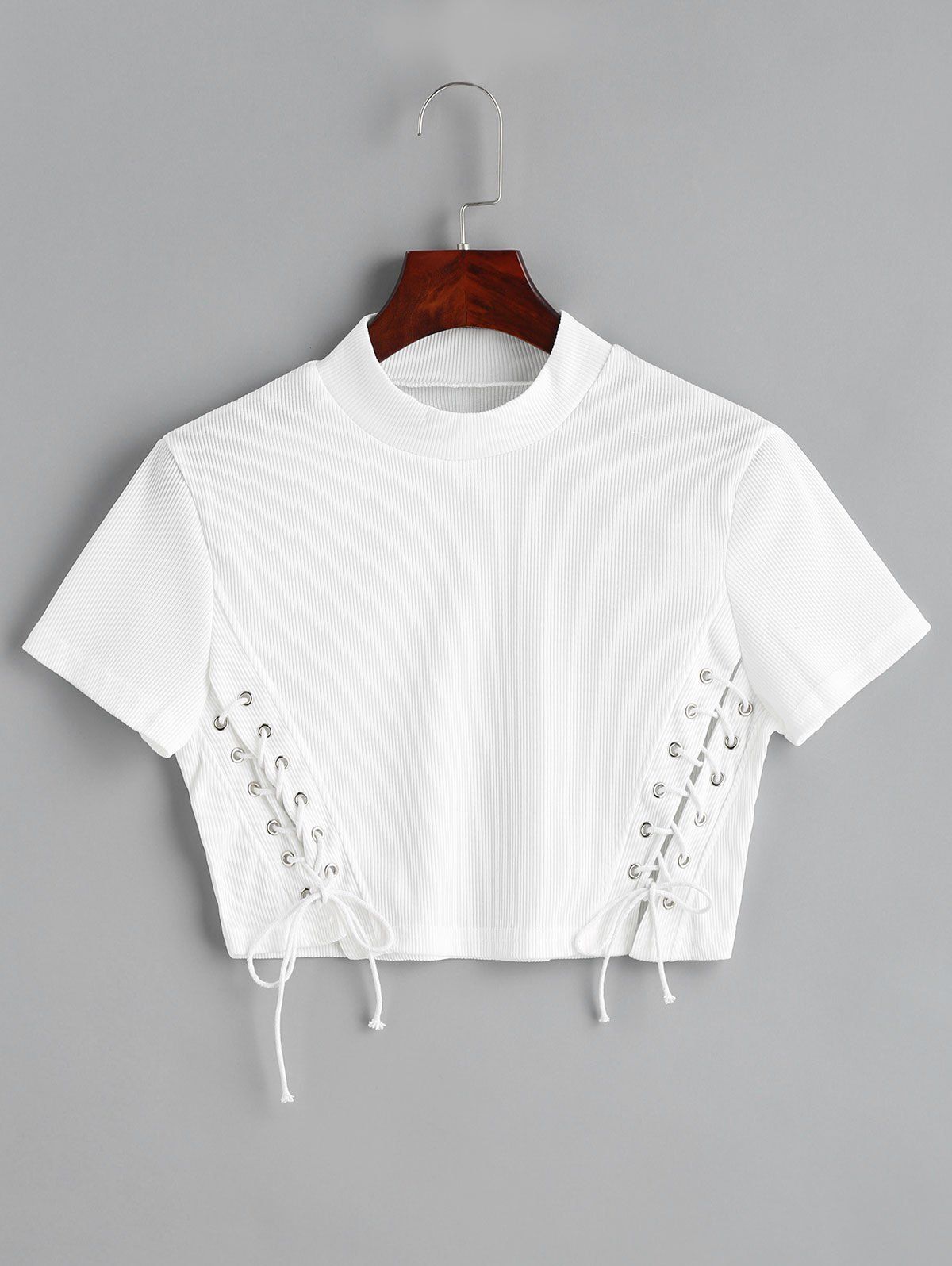 

Lace Up Cropped Knitted Top, White