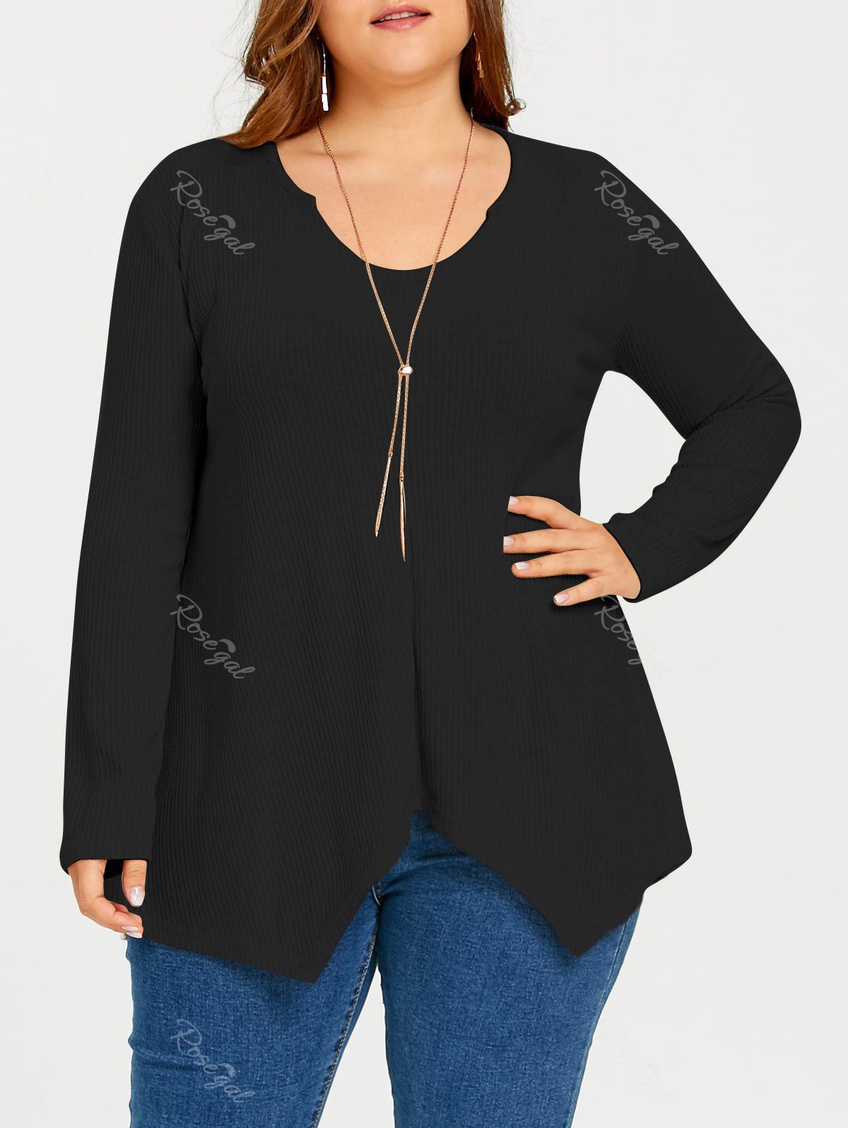 [54% OFF] Plus Size Asymmetric Ribbed Tunic Sweater | Rosegal
