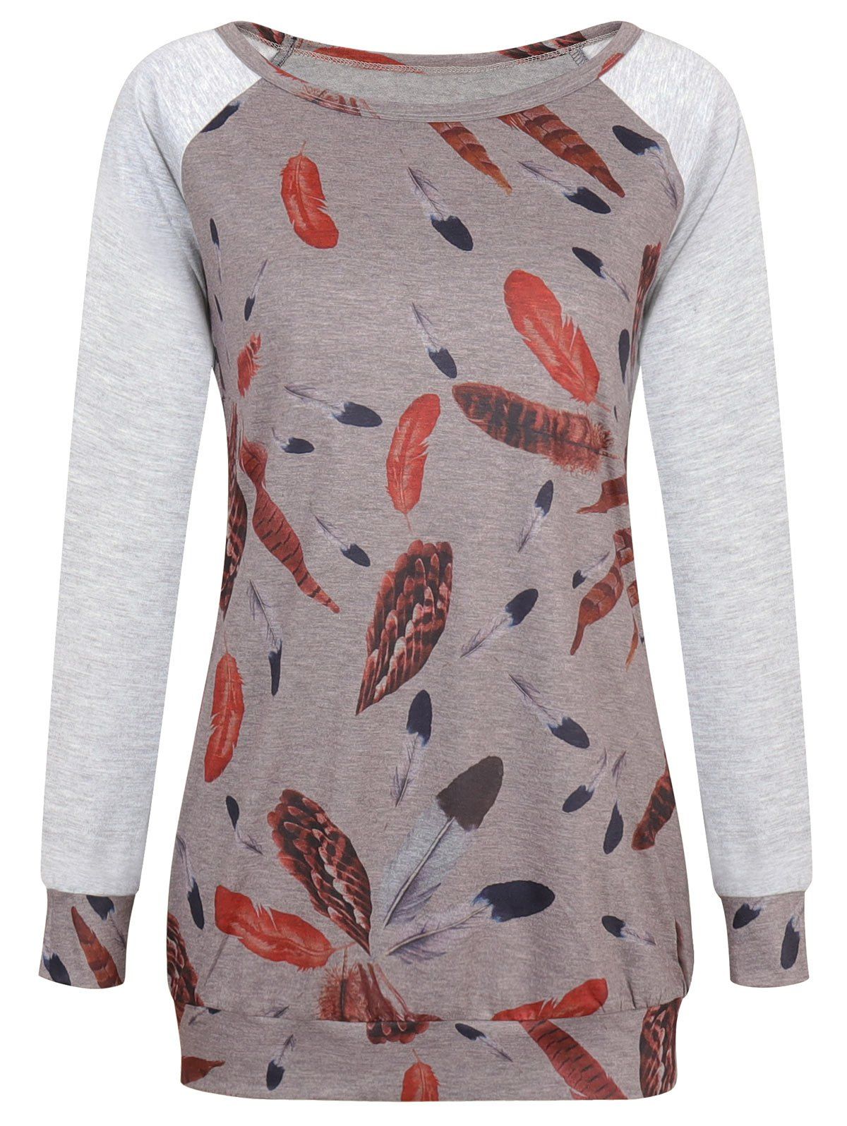 

Raglan Sleeve Feather Print Tee, Gray