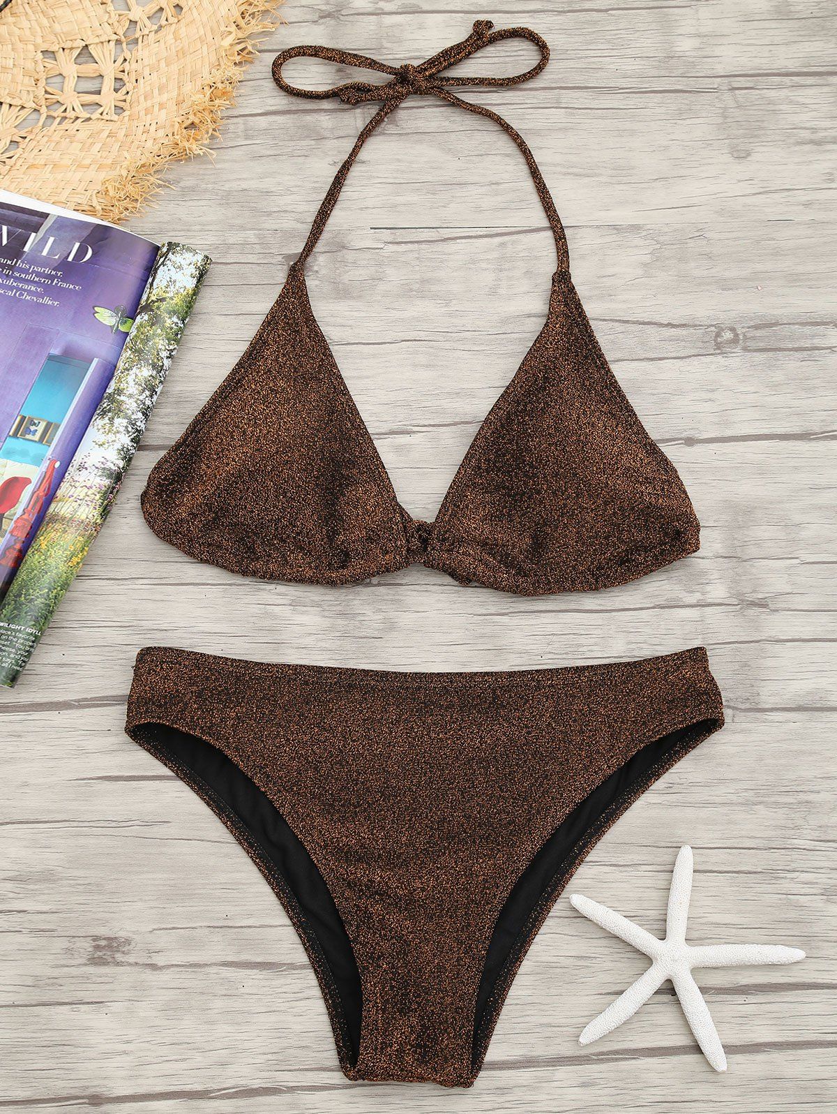 

Halter Low Waisted Bikini Swimwear, Tan