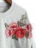 Drop Shoulder Flower Appliques Sweatshirt -  