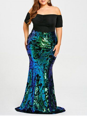 2018 Plus Size Sequined Maxi Mermaid Dress Rosegal