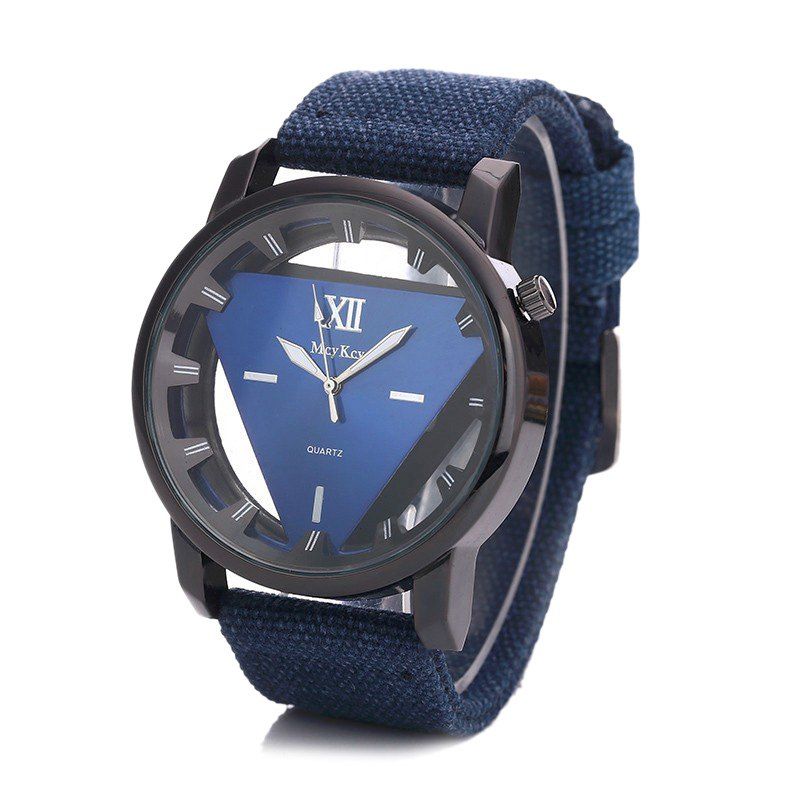 

Canvas Strap Triangle Shape Hollow Out Watch, Blue