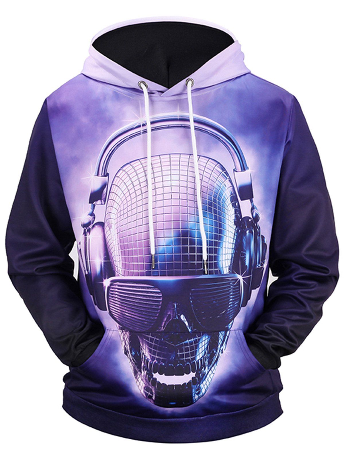 

Pullover Skull Robot 3D Print Hoodie, Purple