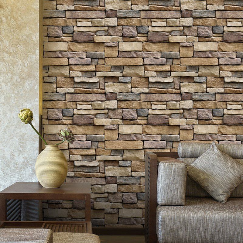 

Drawing Room Background Brick Stones Printed Wall Stikcers, Greyish brown
