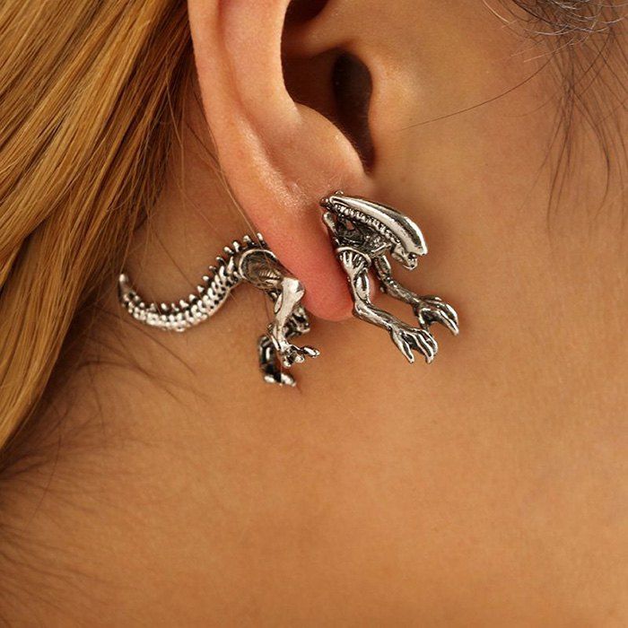 

Vintage Alloy Dinosaur Skeleton Ear Jackets, Silver