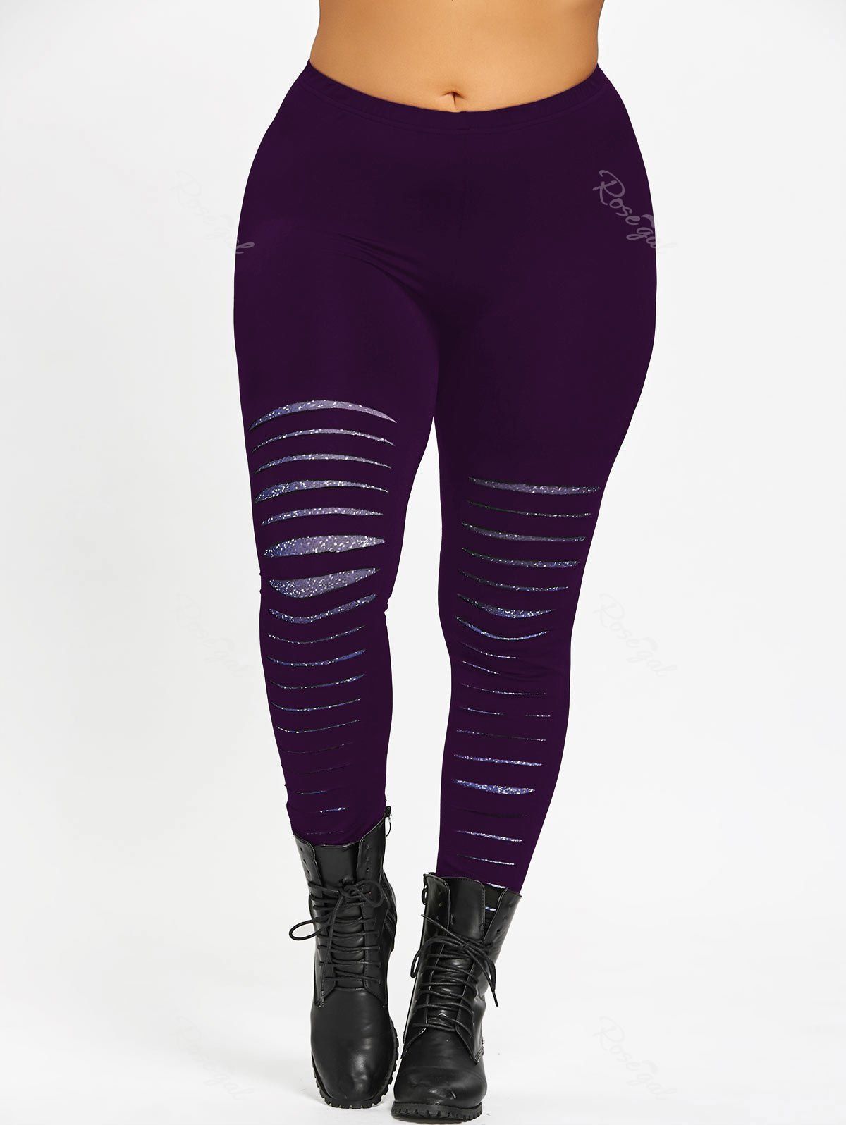 

Plus Size Ripped Galaxy Leggings, Deep purple