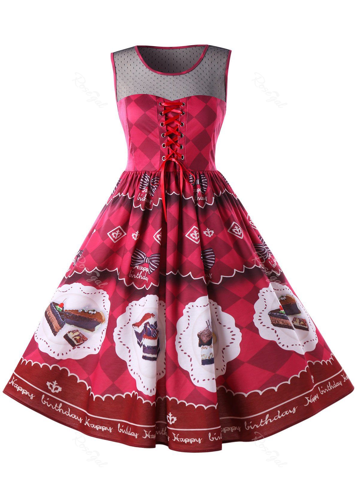 

Plus Size Lace Up 50s Swing Dress, Red