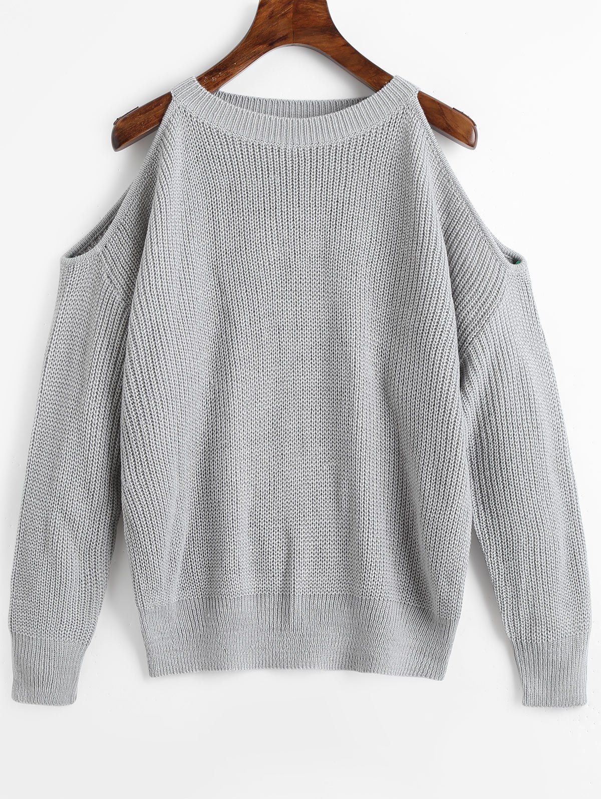 

Cold Shoulder Crew Neck Pullover Sweater, Gray