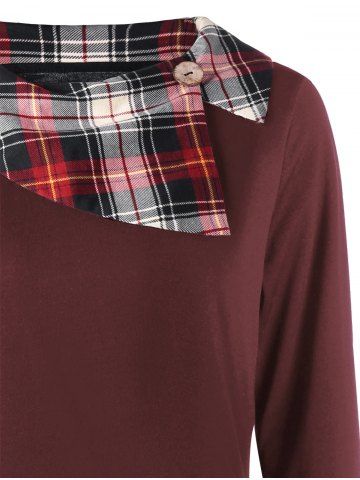 

Plus Size Plaid Trim Asymmetrical Tee, Claret