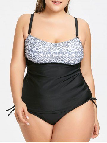 rosegal Plus Size Tiny Floral Blouson Tankini Swimwear