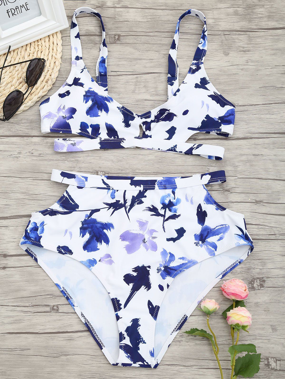 

Cut Out High Waist Printed Bikini Set, Colormix