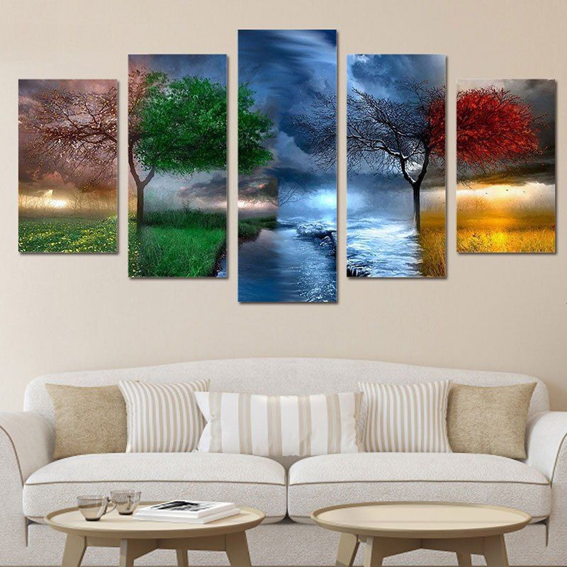 

Big Tree In Different Environment Print Canvas Paintings, Colorful