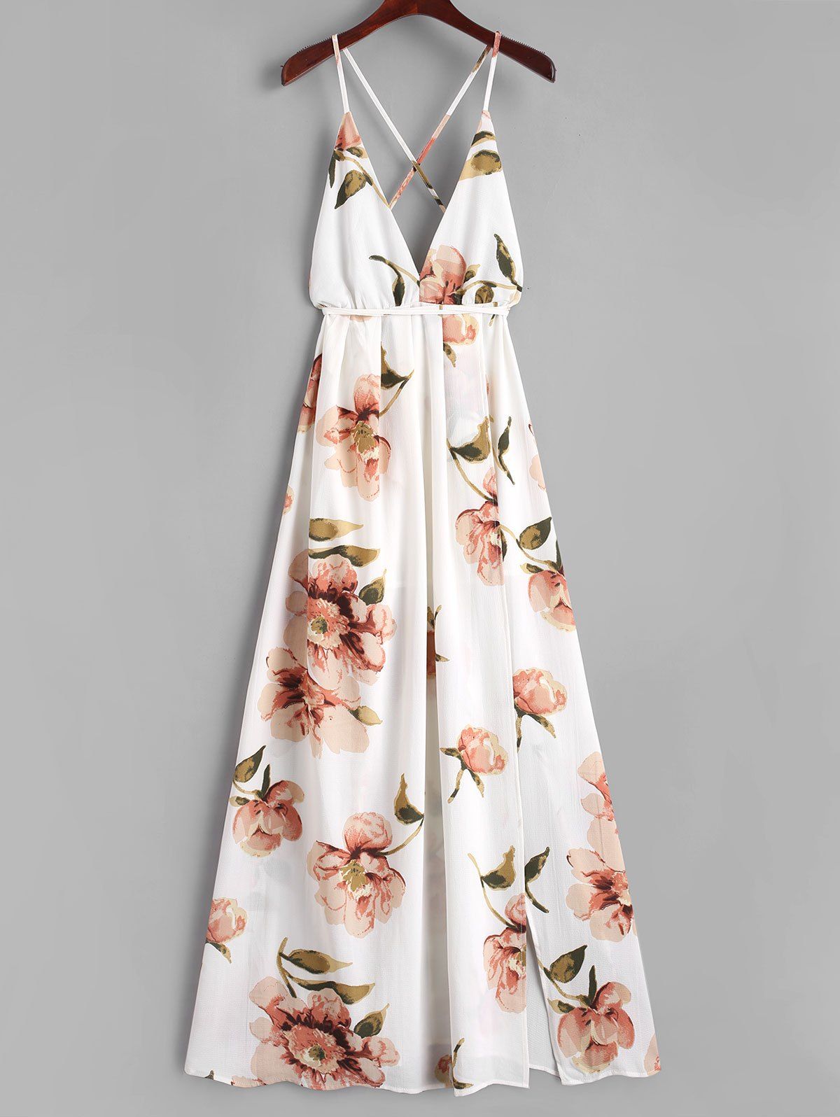 

Criss Cross Slit Floral Maxi Dress, White