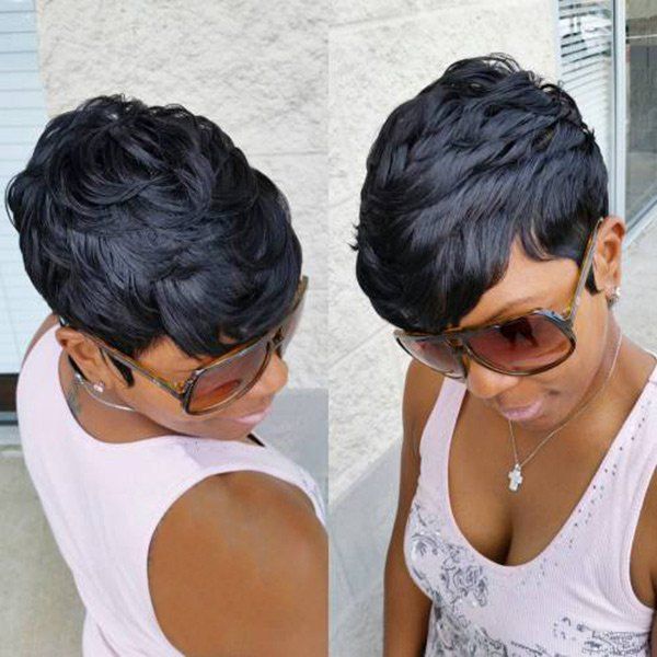 

Short Inclined Bang Layered Natural Straight Synthetic Wig, Black