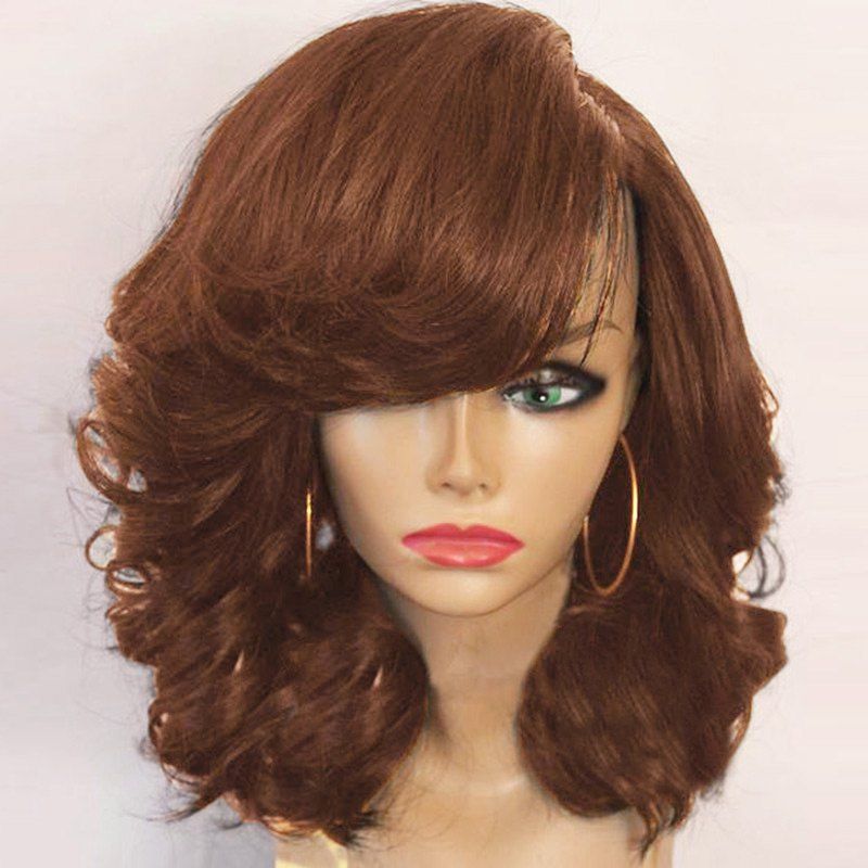 

Medium Side Parting Shaggy Curly Synthetic Wig, Brown