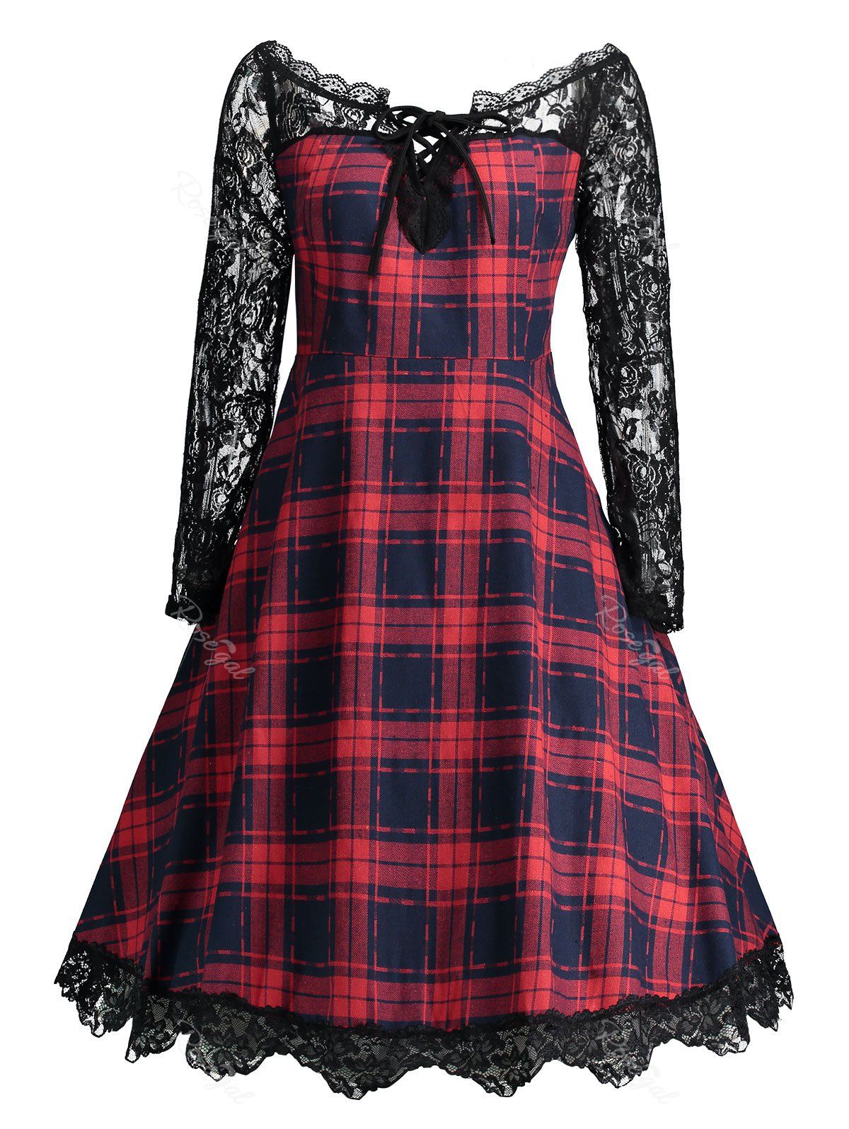 2019 plus size sleeveless plaid insert vintage dress