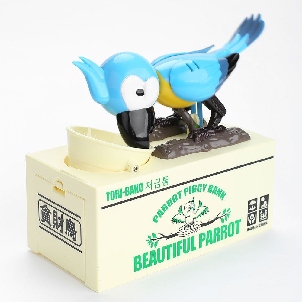 

Automatic Stole Coin Parrot Shape Money Box, Blue