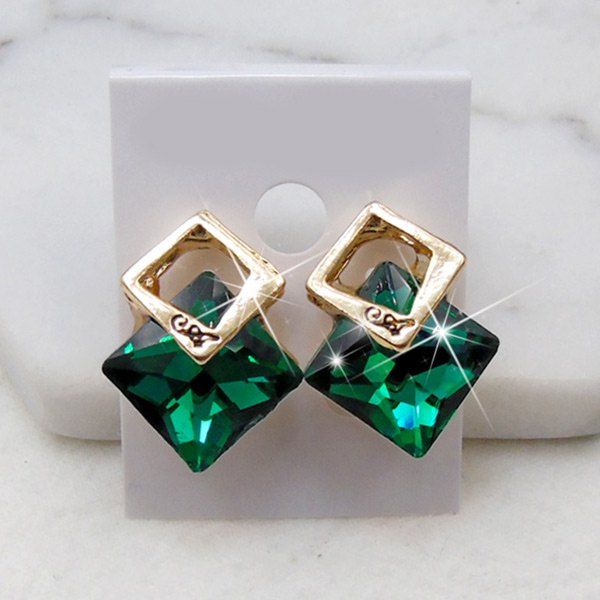 

Rhombus Faux Crystal Stud Earrings, Green