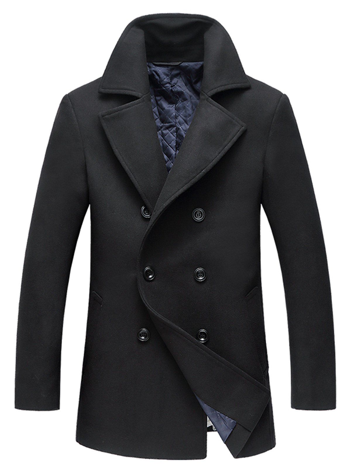 

Double Breasted Woolen Padded Coat, Black