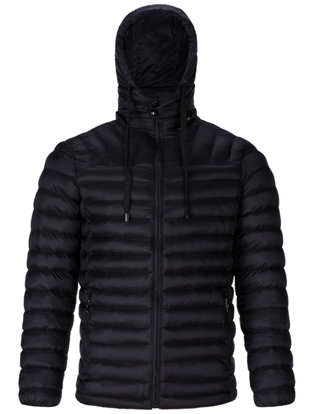 

Drawstring Padded Zip Up Jacket, Black