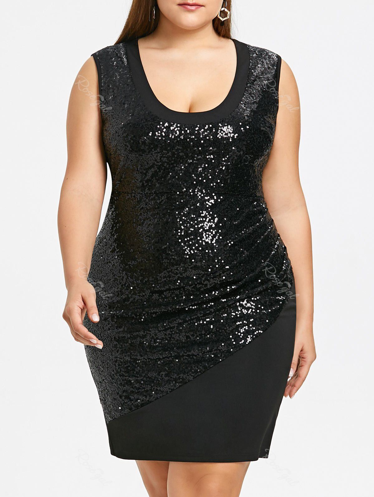 [38% OFF] Plus Size Sleeveless Glitter Sequins Sheath Dress | Rosegal