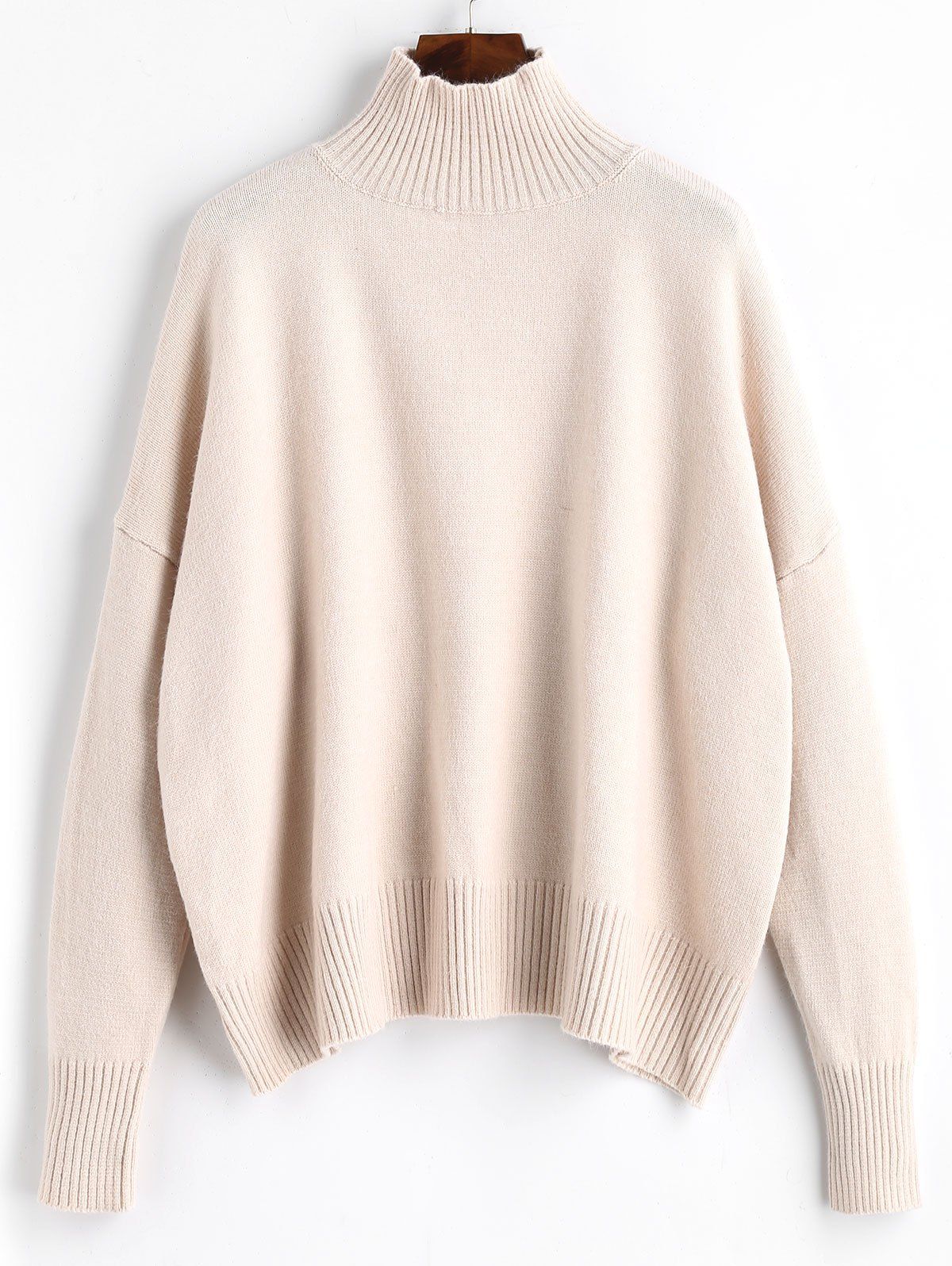 

High Neck Ribbed Panel Sweater, Apricot