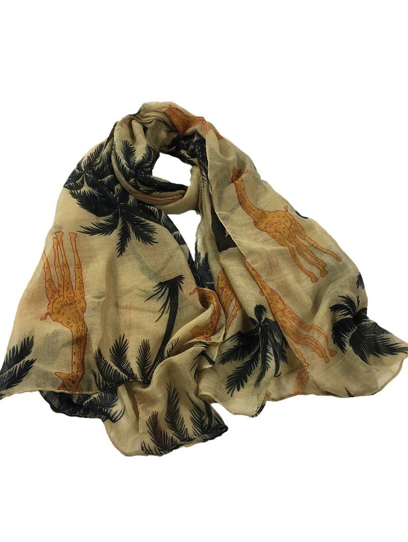 

Cartoon Giraffe Pattern Embellished Long Sheer Scarf, Khaki