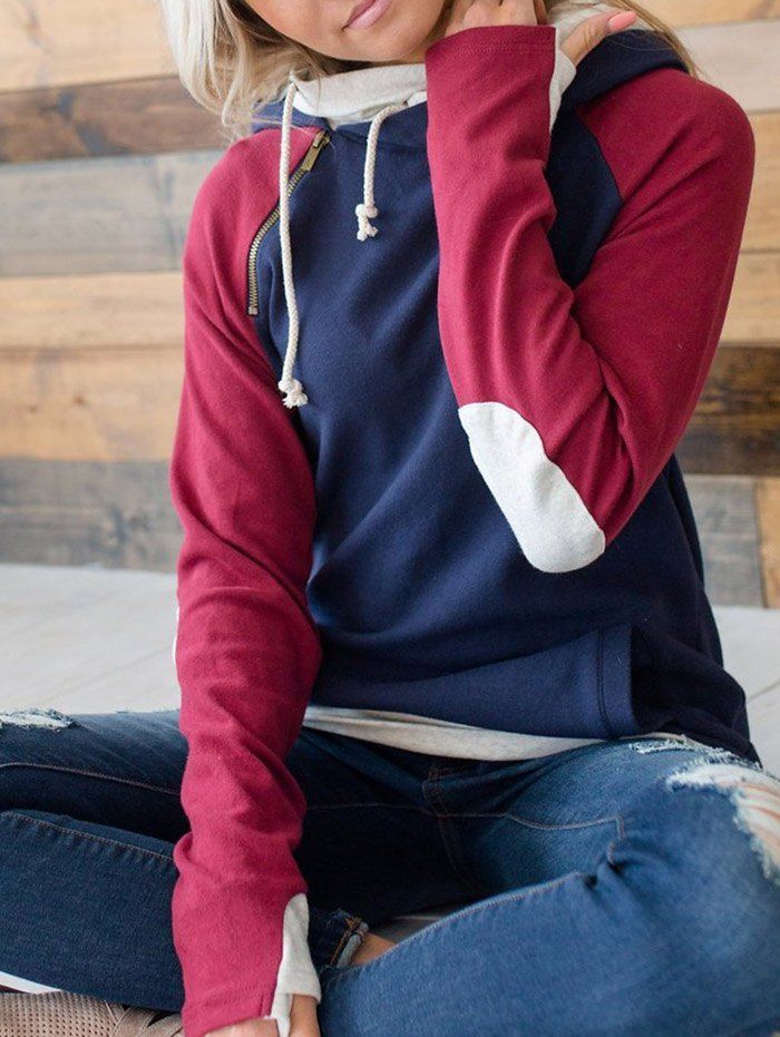 

Drawstring Elbow Patch Sweatshirt, Colormix