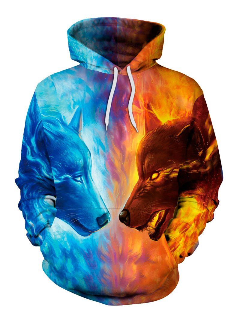 Colormix L 3d Ice Fire Wolf Hoodie | RoseGal.com