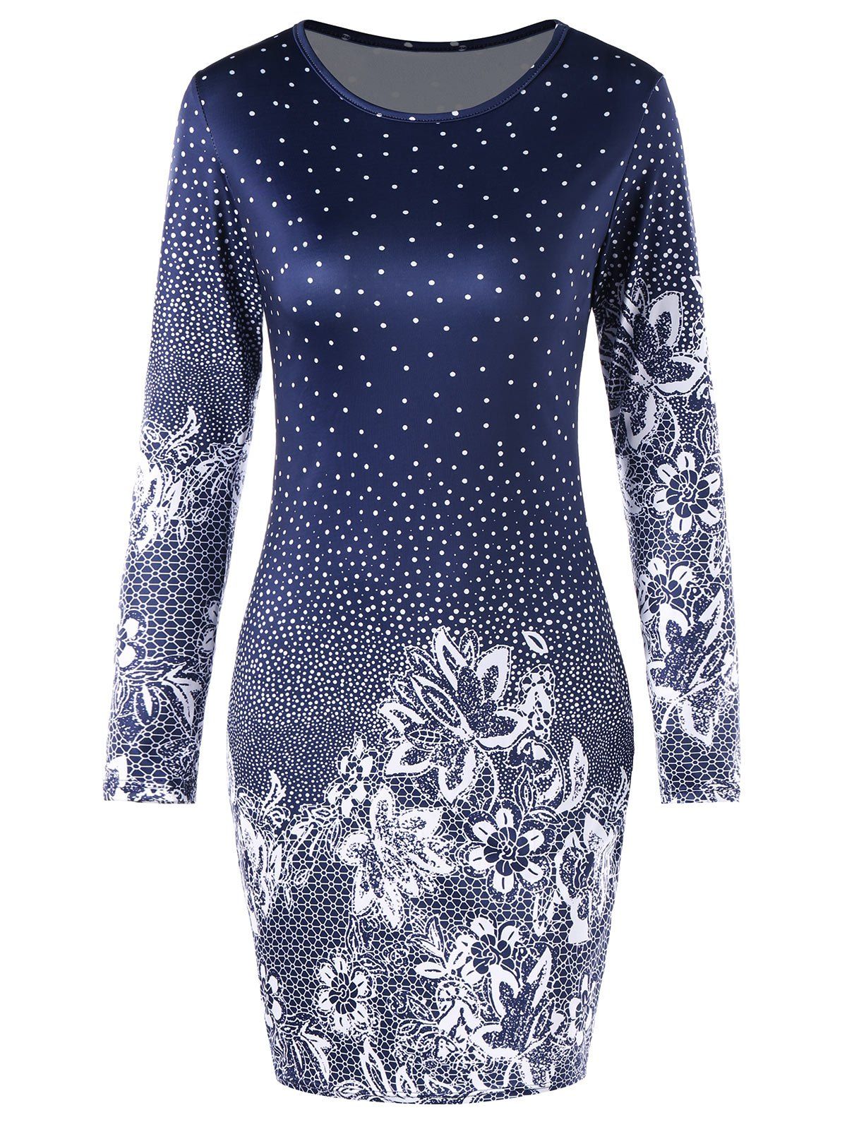 

Floral Polka Dot Bodycon Dress, Cadetblue
