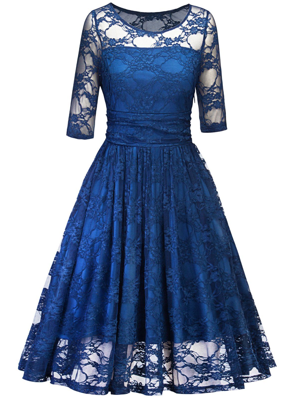 

Half Sleeve Lace A Line Dress, Pearl indigo blue