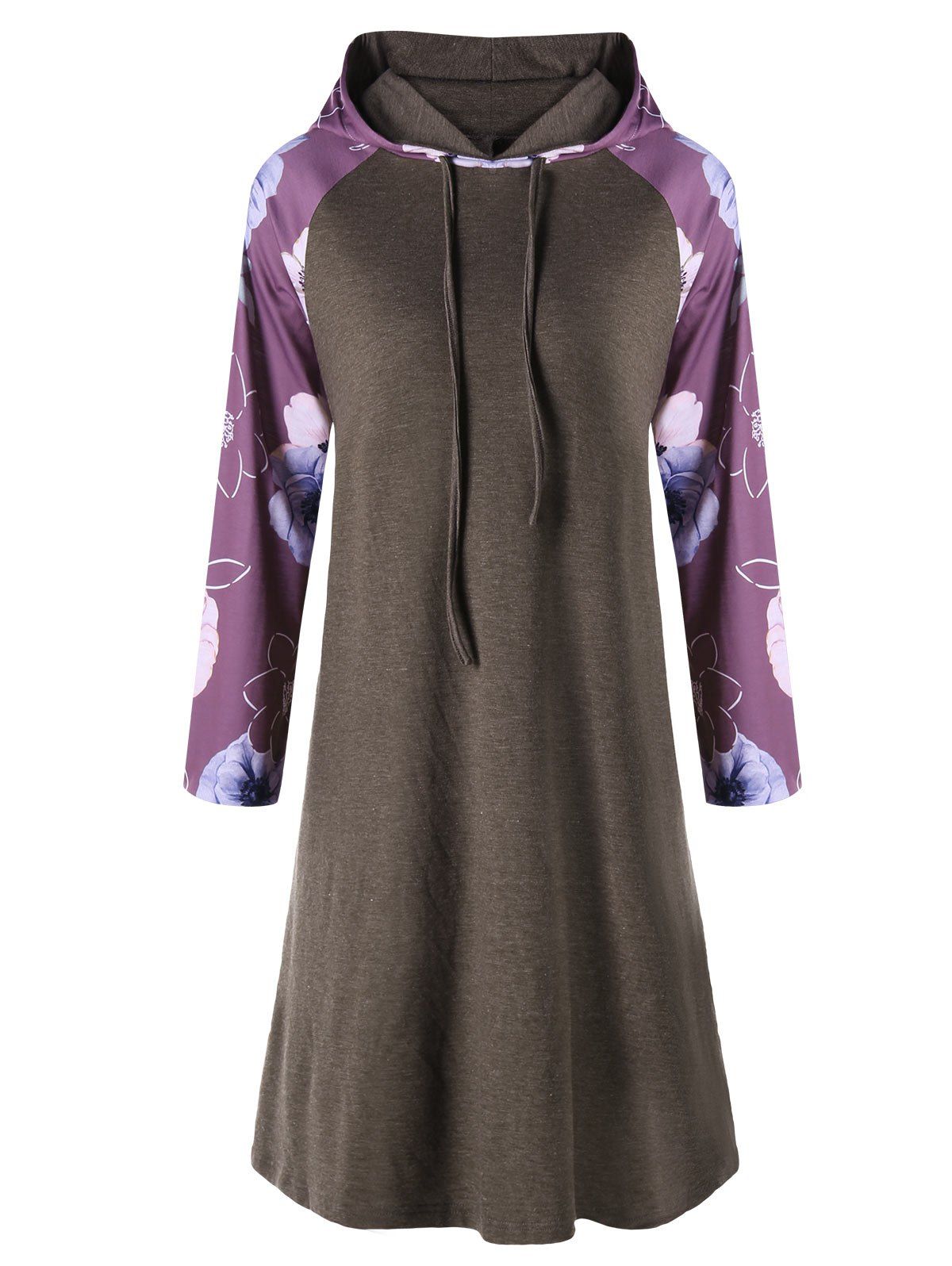 

Plus Size Floral Raglan Sleeve Hooded Dress, Khaki
