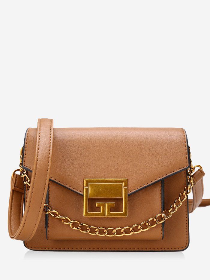 New Faux Leather Metal Chain Crossbody Bag  