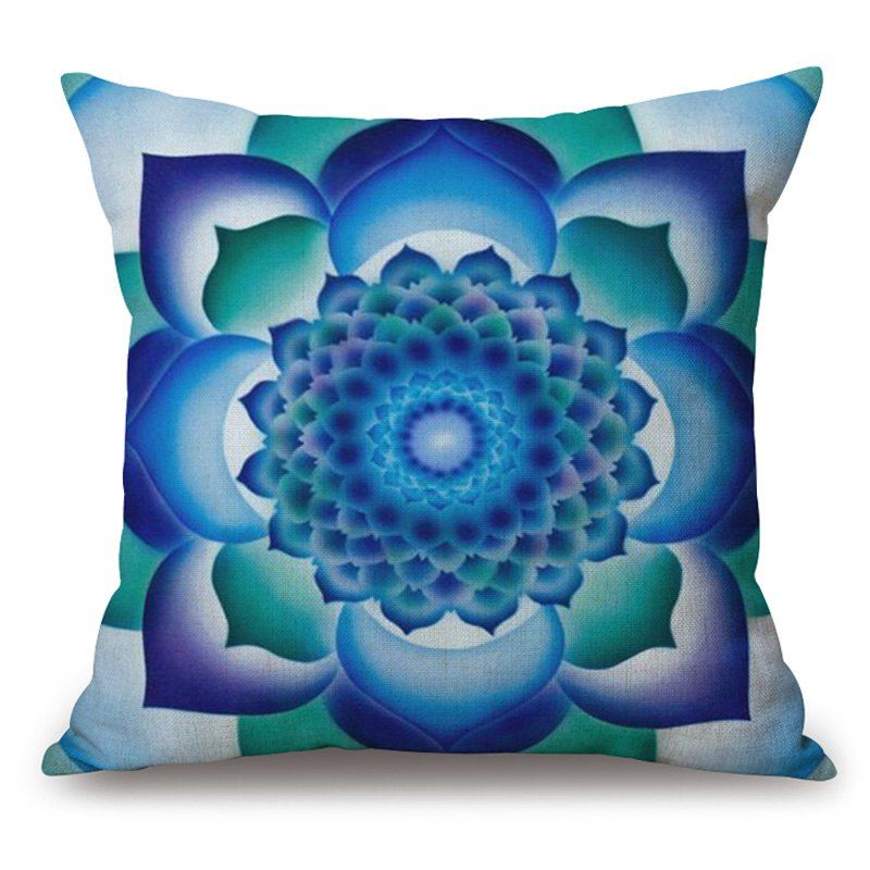 

Mandala Flower Pattern Decorative Cotton Linen Throw Pillow Case, Blue