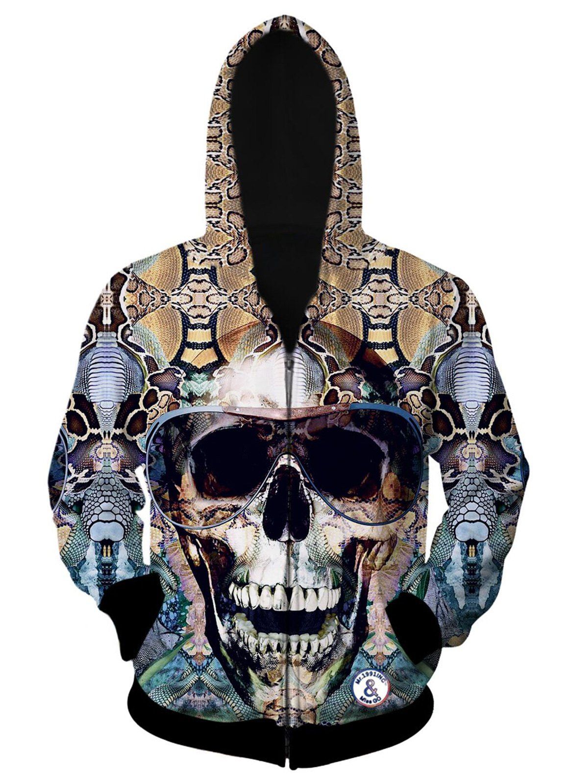 

3D Skull Print Halloween Zip Up Hoodie, Colormix